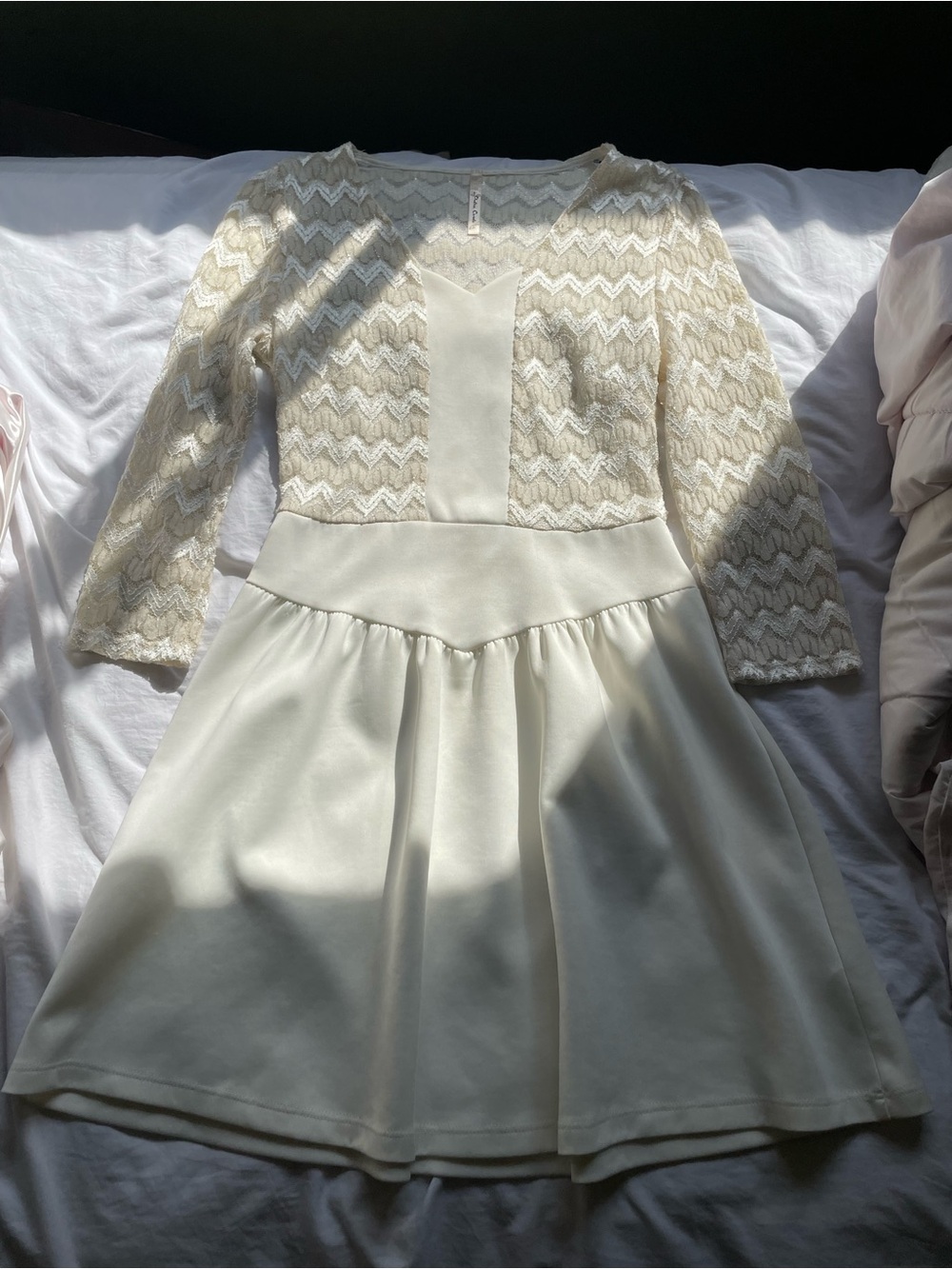 Girls Cream Lace Bodice Skater Dress